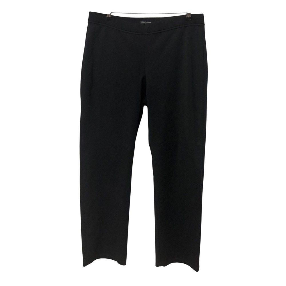 Eileen Fisher Black Stretch Ponte Knit Straight Leg Pull On Pants Large